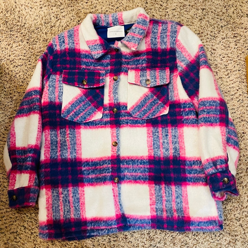 Panache Apparel Jacket button down blue pink white size XL NWT four pockets